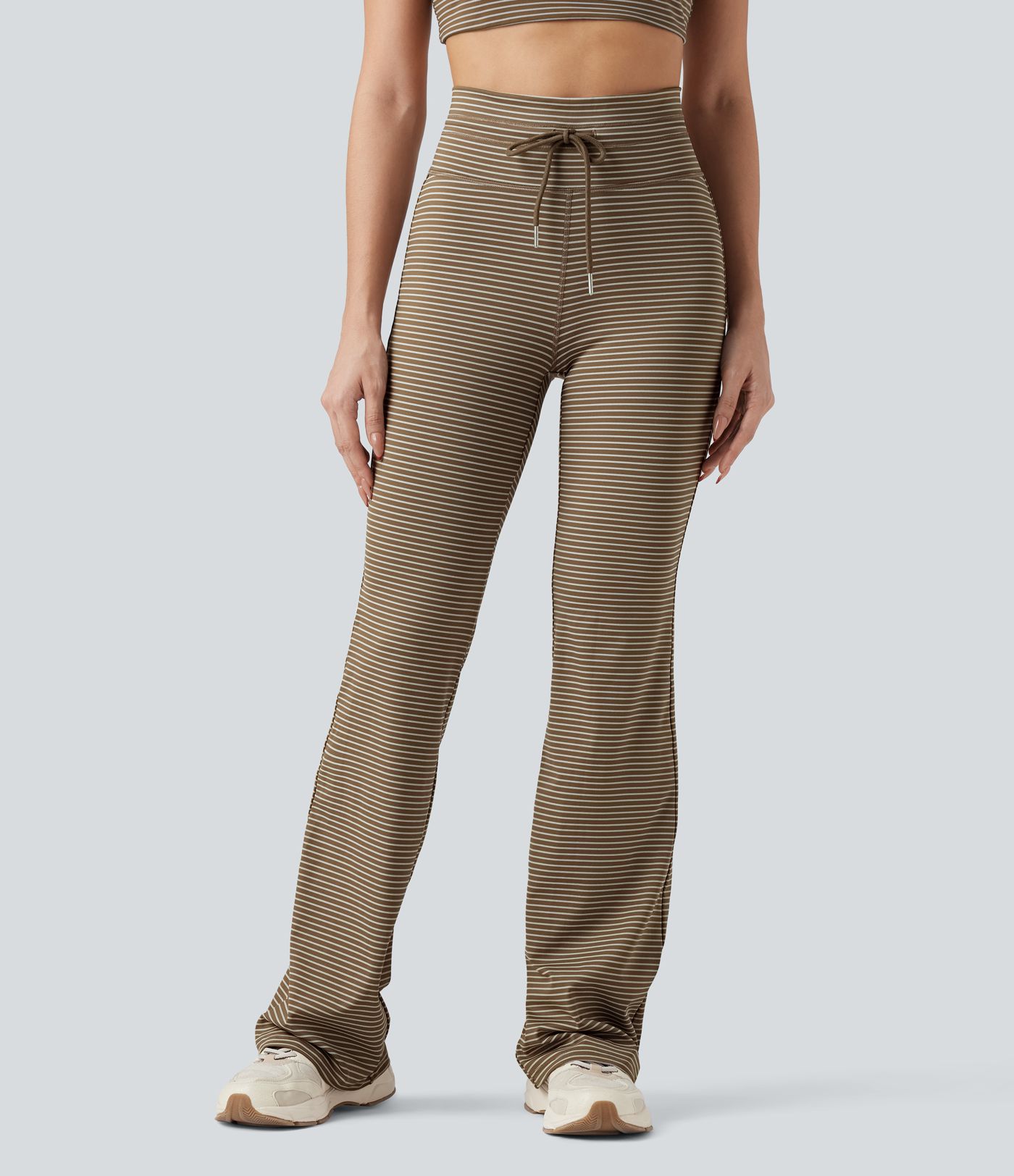 Yoga-Schlaghose mit hohem Bund, Kordelzug und Streifen