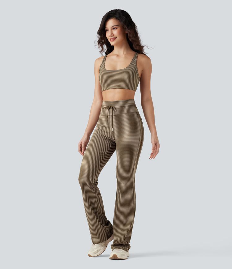 Yoga-Schlaghose mit hohem Bund, Kordelzug und Streifen