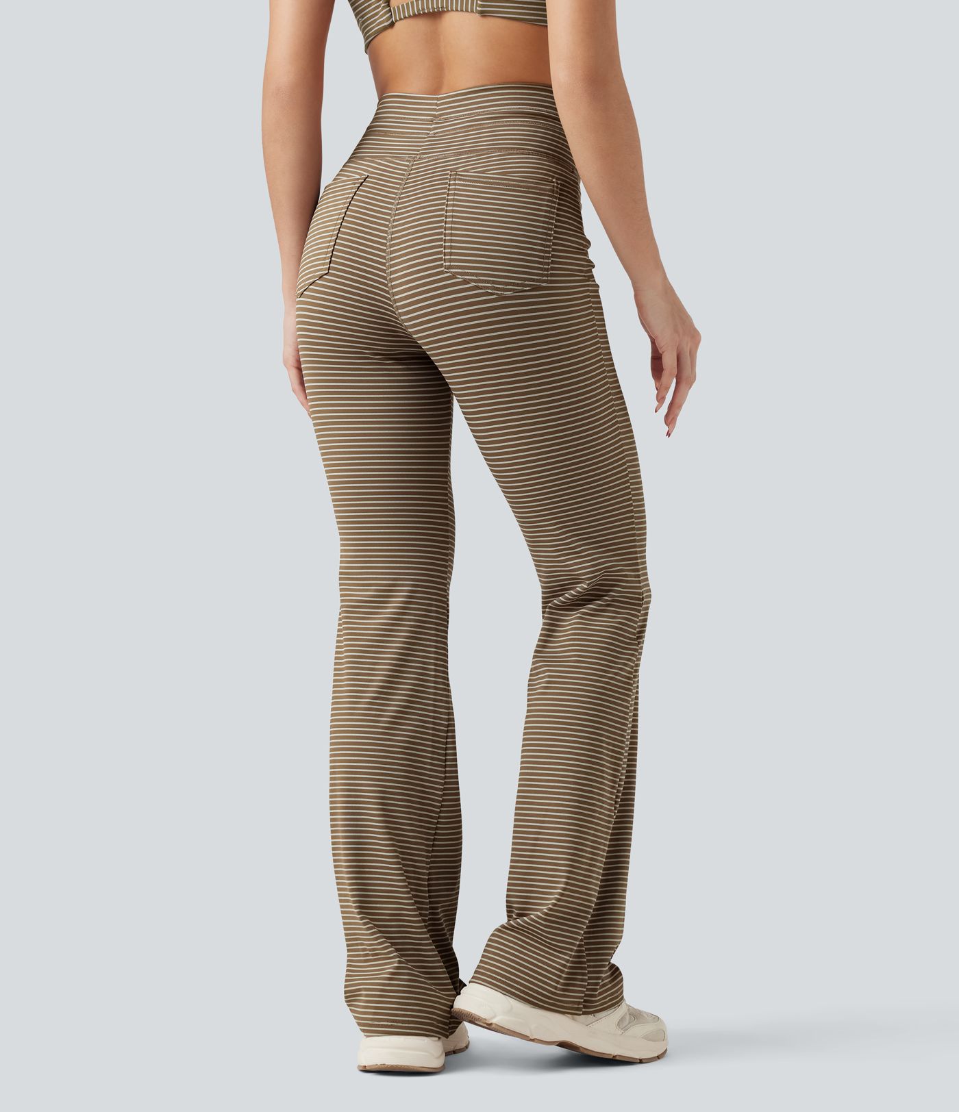 Yoga-Schlaghose mit hohem Bund, Kordelzug und Streifen