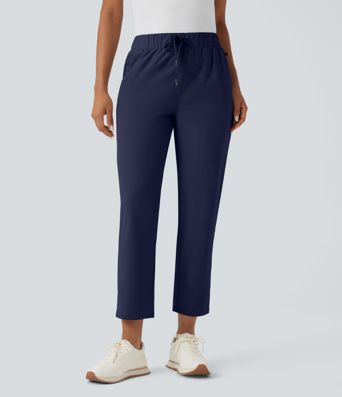 High Waisted Drawstring Pockets Quick Dry Golf Tapered Trousers-Golf Tee Pocket