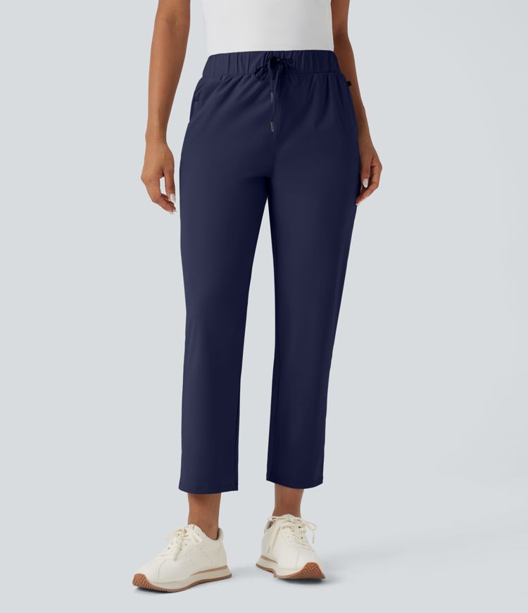 High Waisted Drawstring Pockets Quick Dry Golf Tapered Trousers-Golf Tee Pocket