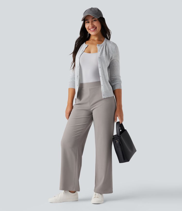 Halara Flex™ High Waisted Tummy Control Body Sculpt Waist-Slimming Wide Leg Micro Waffle Work Pants with Pockets