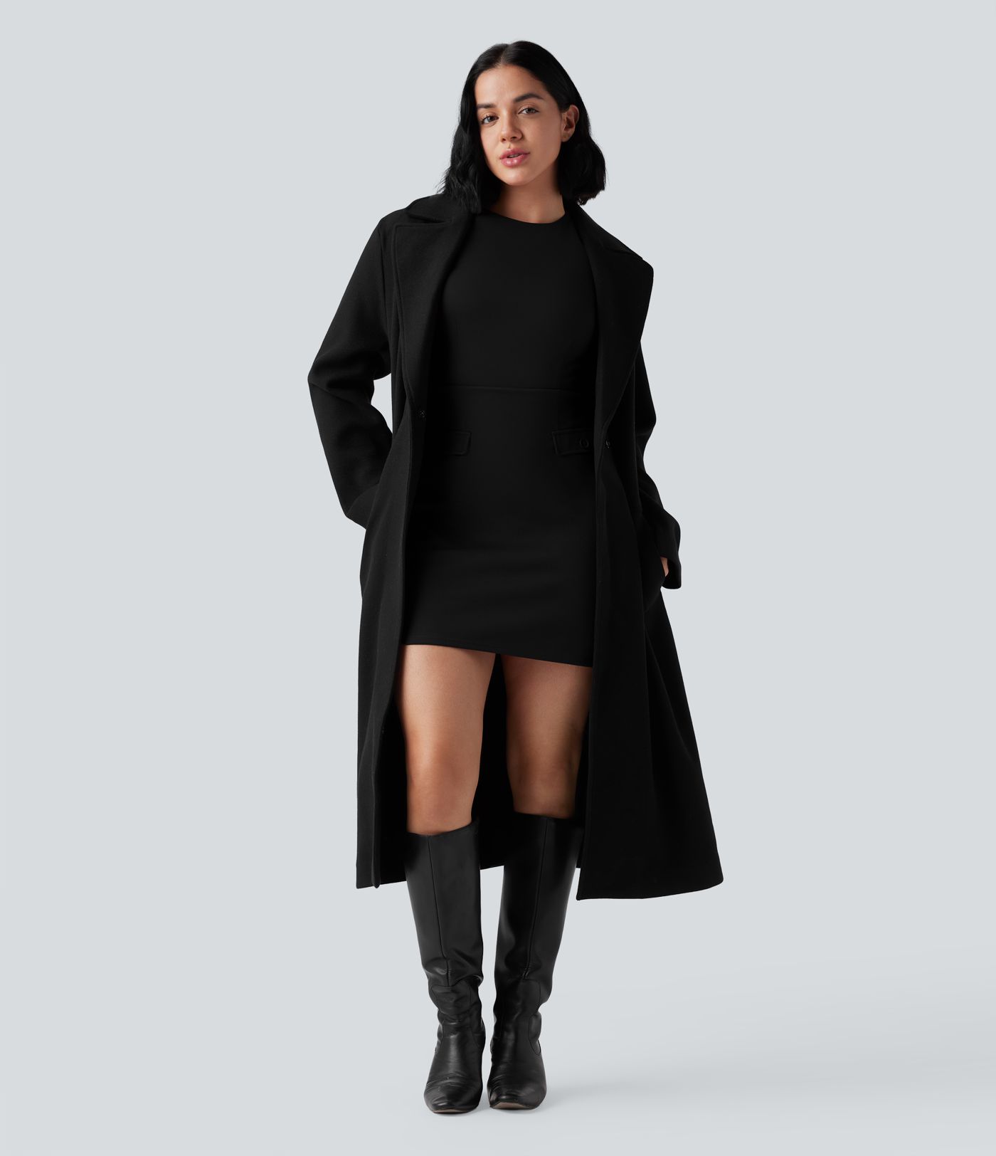 SculptKnit Round Neck Half Sleeve Longer Mini Work Dress with Pockets