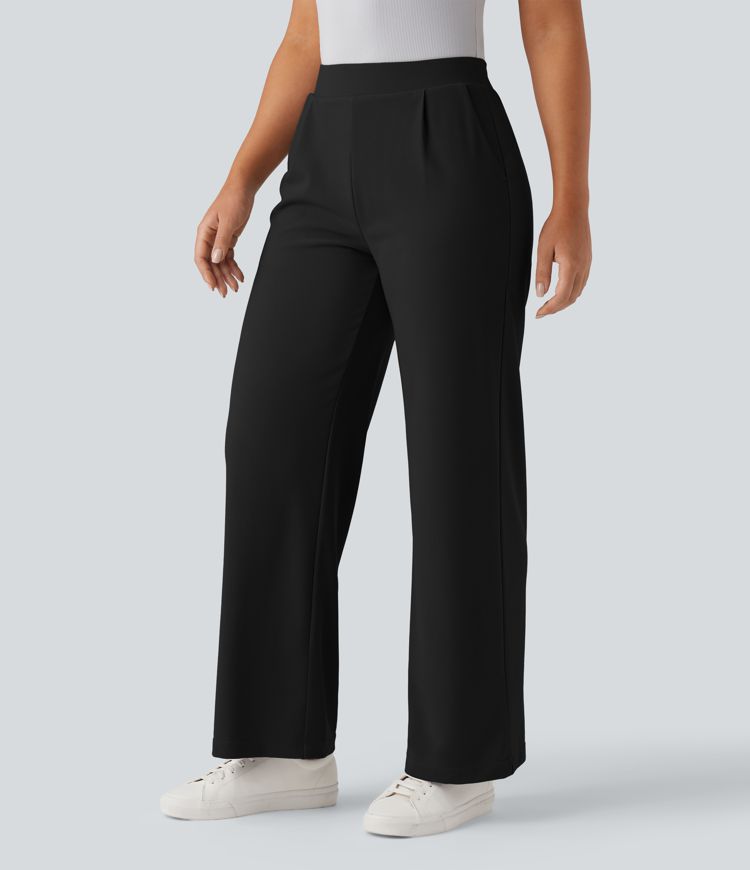 Pantalon tailleur large gainant sculptant taille haute en micro-gaufré avec poches Halara Flex™