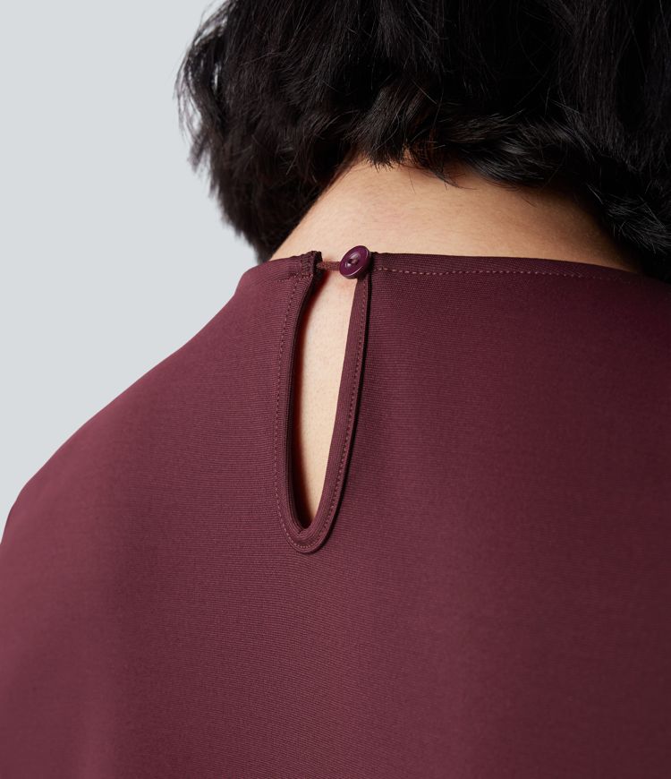 Round Neck Half Sleeve Longer Mini Work Dress with Pockets