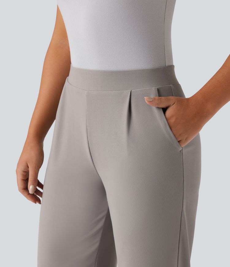 Halara Flex™ High Waisted Tummy Control Body Sculpt Waist-Slimming Wide Leg Micro Waffle Work Pants with Pockets