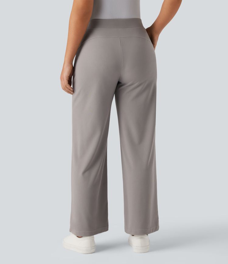 Halara Flex™ High Waisted Tummy Control Body Sculpt Waist-Slimming Wide Leg Micro Waffle Work Pants with Pockets