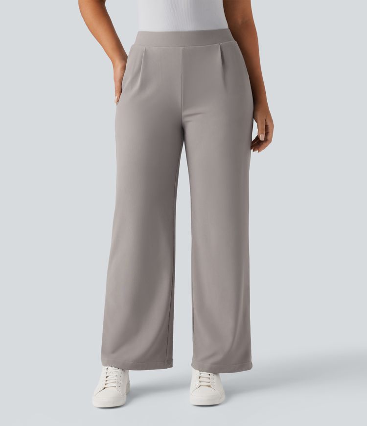 Halara Flex™ High Waisted Tummy Control Body Sculpt Waist-Slimming Wide Leg Micro Waffle Work Pants with Pockets