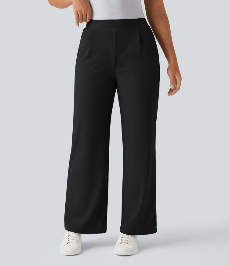 Pantalon tailleur large gainant sculptant taille haute en micro-gaufré avec poches Halara Flex™