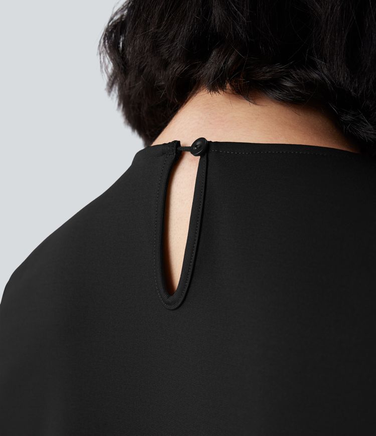 SculptKnit Round Neck Half Sleeve Longer Mini Work Dress with Pockets