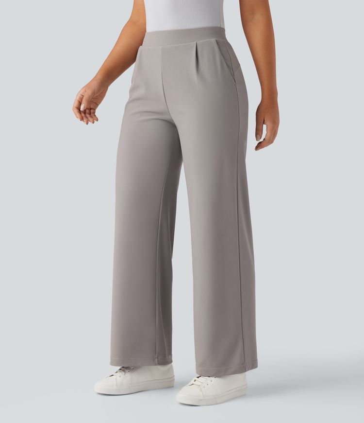 Halara Flex™ High Waisted Tummy Control Body Sculpt Waist-Slimming Wide Leg Micro Waffle Work Pants with Pockets