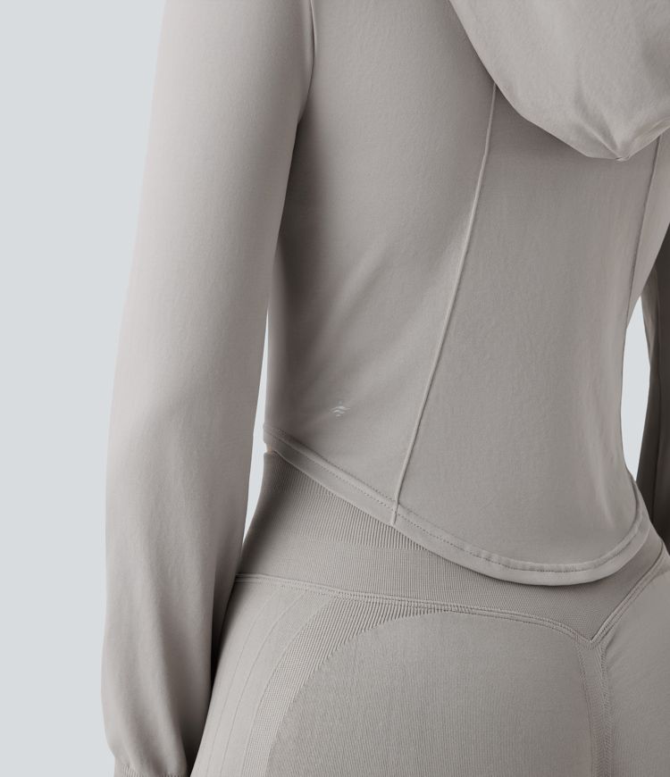 OneForm Seamless Flow Hooed Zipper Long Sleeve Thumb Hole Curved Hem Yoga Jacket