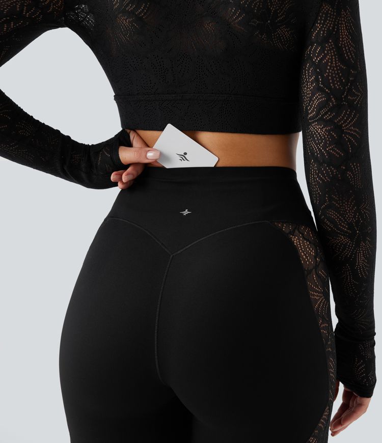 Halara UltraSculpt™ High Waisted Tummy Control Contrast Lace Yoga Flare Pants with Pocket
