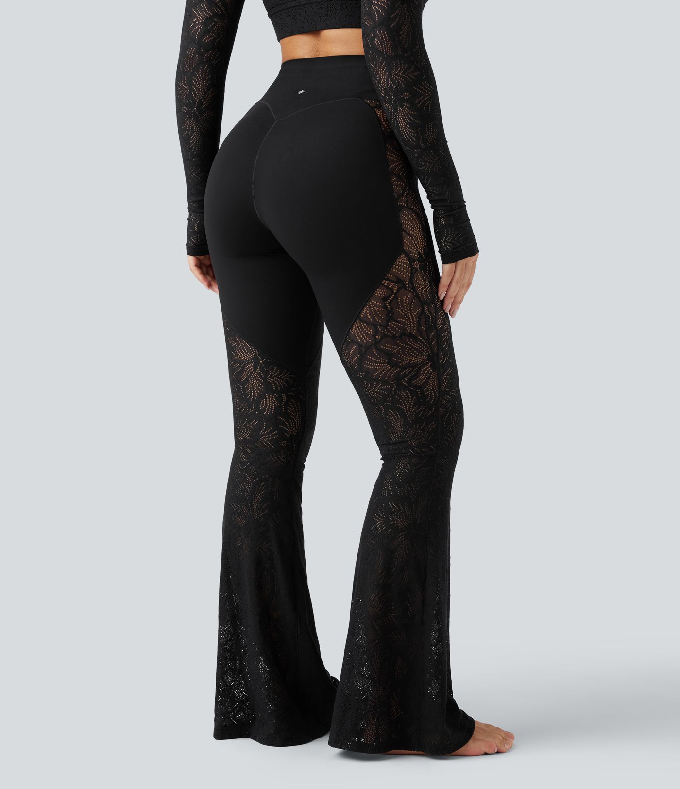 Halara UltraSculpt™ High Waisted Tummy Control Contrast Lace Yoga Flare Pants with Pocket