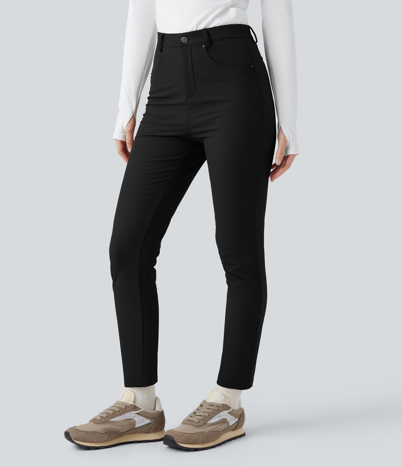 Durable Water Repellent Thermal High Waisted Hiking Pants with Pockets