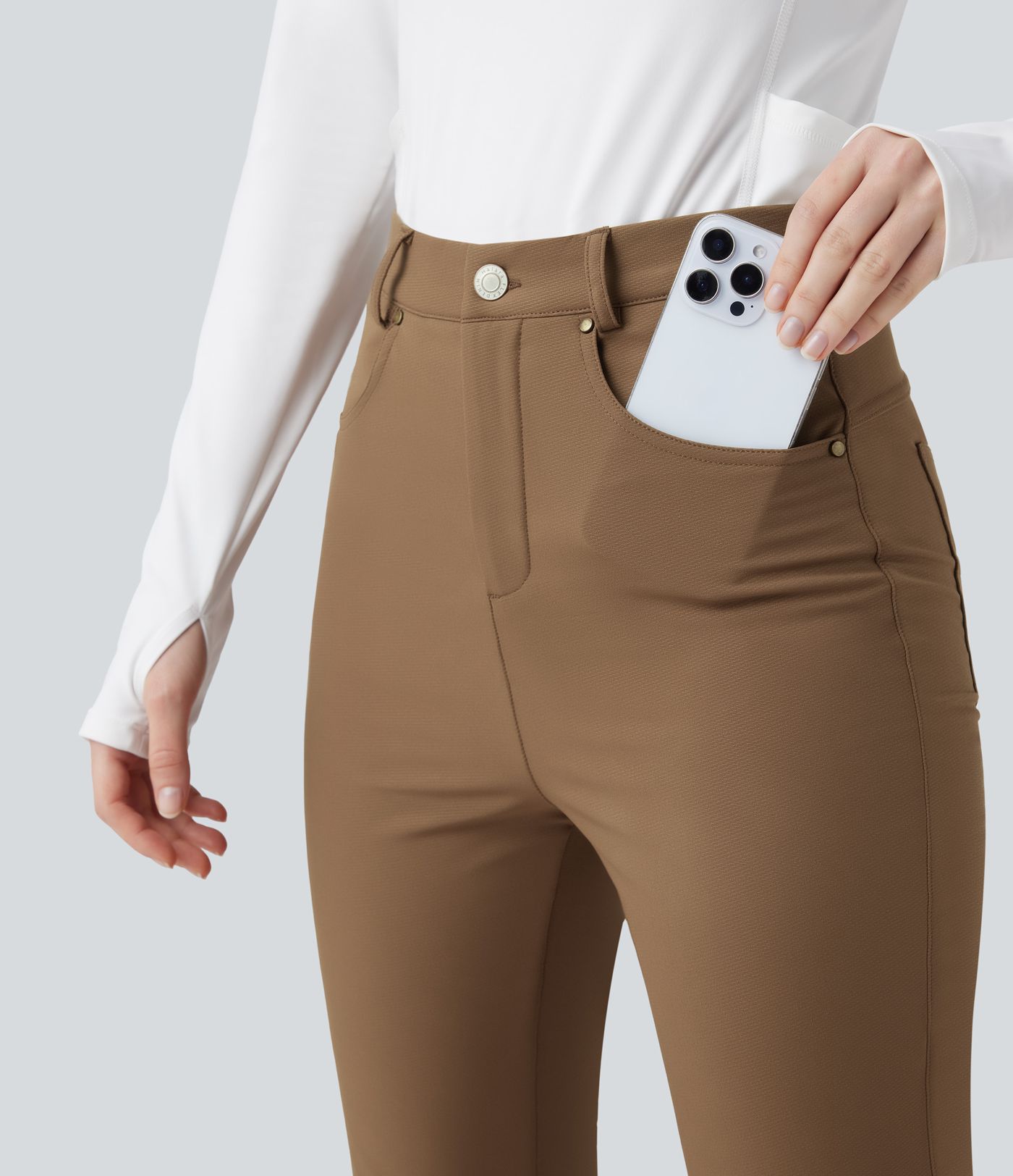 Pantalones de senderismo térmicos de cintura alta, duraderos y repelentes al agua, con bolsillos