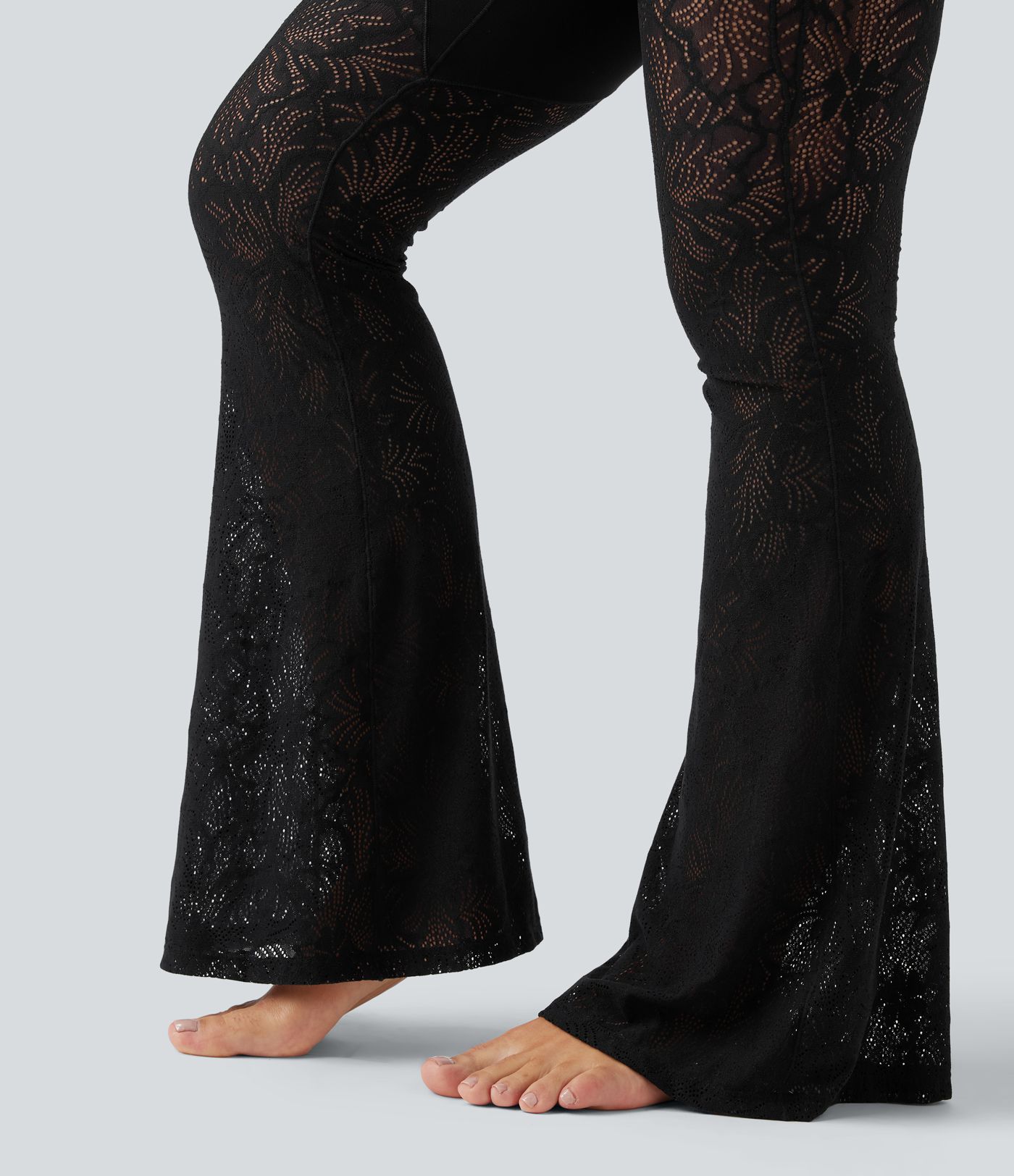 Halara UltraSculpt™ High Waisted Tummy Control Contrast Lace Yoga Flare Pants with Pocket