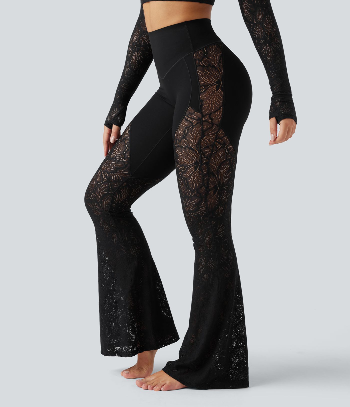 Halara UltraSculpt™ - Yoga-Schlaghose mit hohem Bund, Bundtasche, Bauchkontrolle und Kontrastspitze