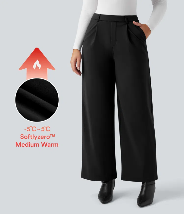 Softlyzero™ Plush - Thermo-Stoffhose mit hohem Bund, Seitentaschen und geradem Bein