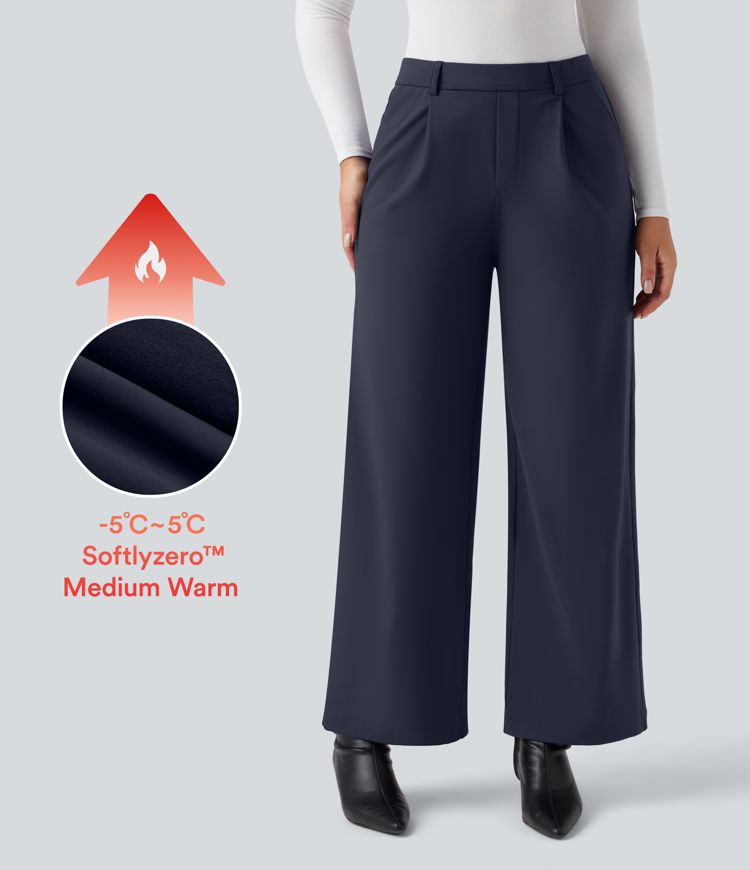 SoftlyZero™ Plush Thermal High Waisted Straight Leg Work Trousers with Pockets