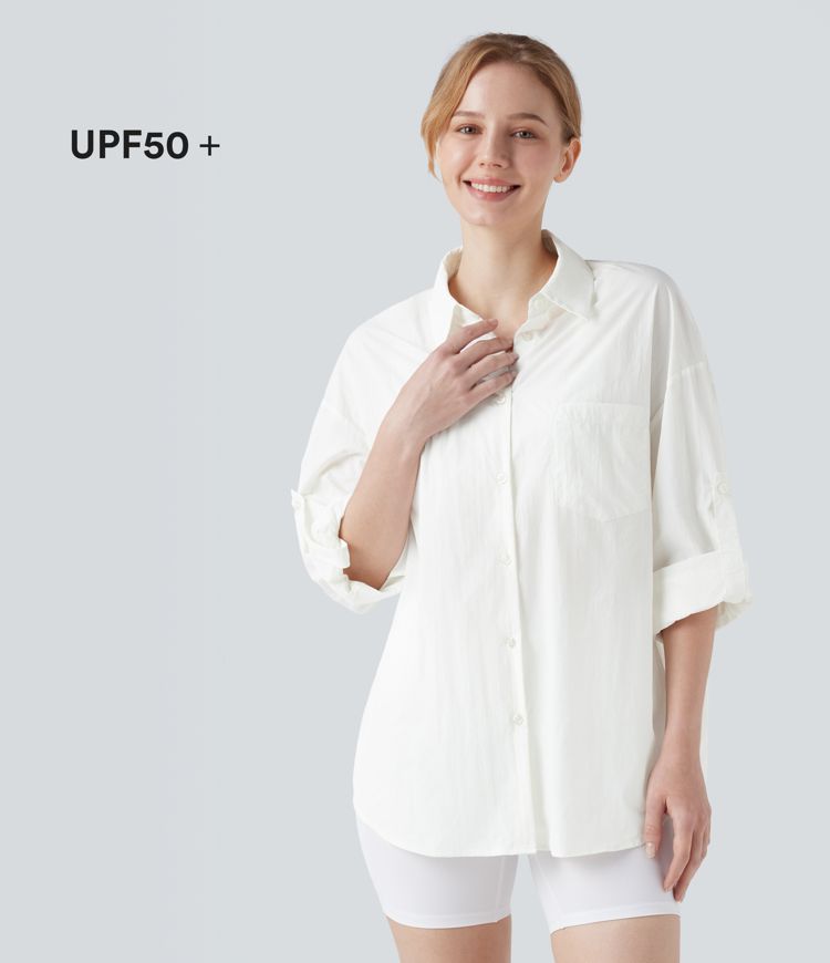 Roll-Up Long Sleeve Hiking Shirt with Pocket-UPF50+
