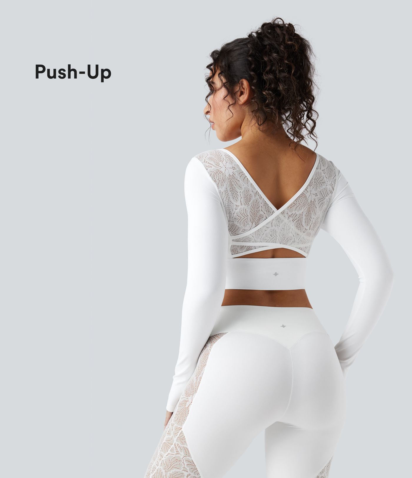 SoftlyZero™ Push-Up Long Sleeve Thumb Hole Contrast Lace Cropped Yoga Sports Top-UPF50+