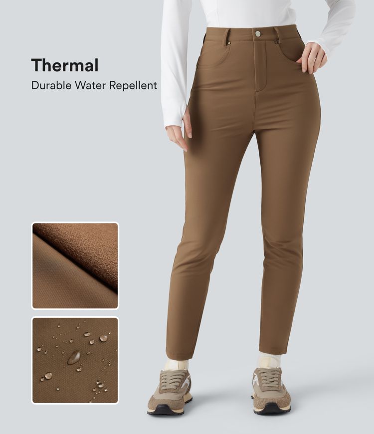 Durable Water Repellent Thermal High Waisted Hiking Pants with Pockets