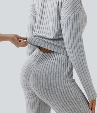 Ribbed Knit V-neck Long Sleeve Casual Jumpsuit-Easy Peezy