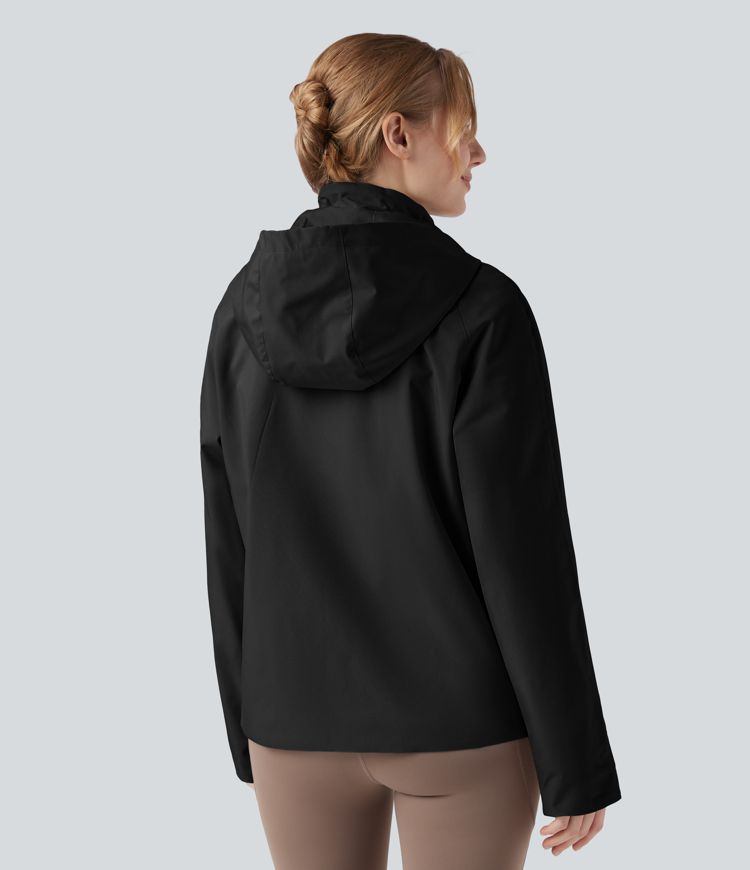 Waterproof Removable Hood Drawstring Long Sleeve Zipper Casual Windbreaker Jacket with Pockets