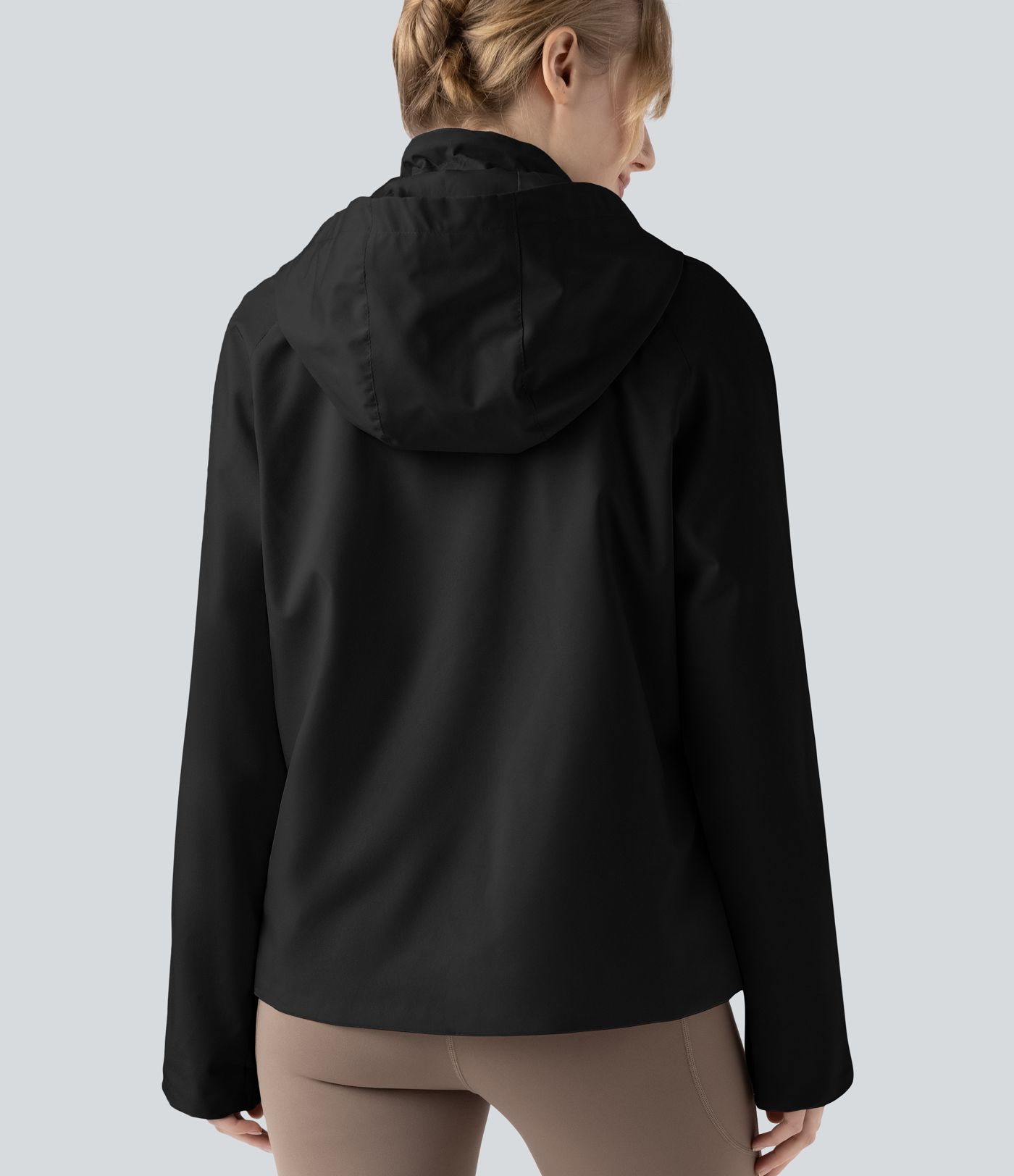 Waterproof Removable Hood Drawstring Long Sleeve Zipper Casual Windbreaker Jacket with Pockets