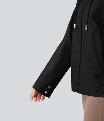 Waterproof Removable Hood Drawstring Long Sleeve Zipper Casual Windbreaker Jacket with Pockets