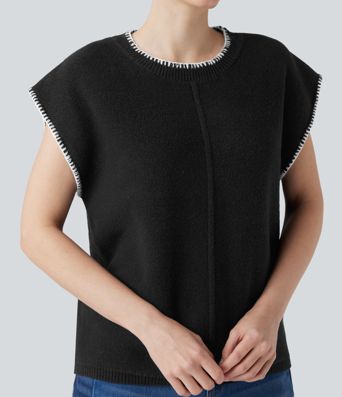 Round Neck Color Block Work Sweater Vest