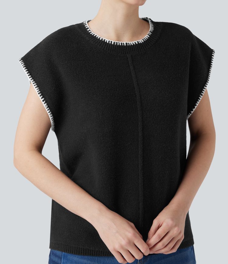 Round Neck Color Block Work Sweater Vest