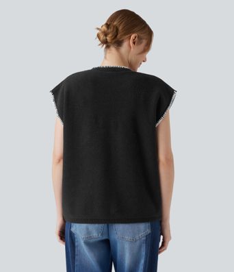 Round Neck Color Block Work Sweater Vest