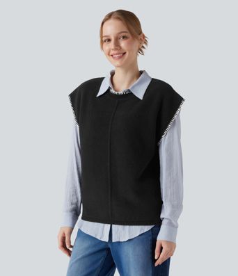 Round Neck Color Block Work Sweater Vest