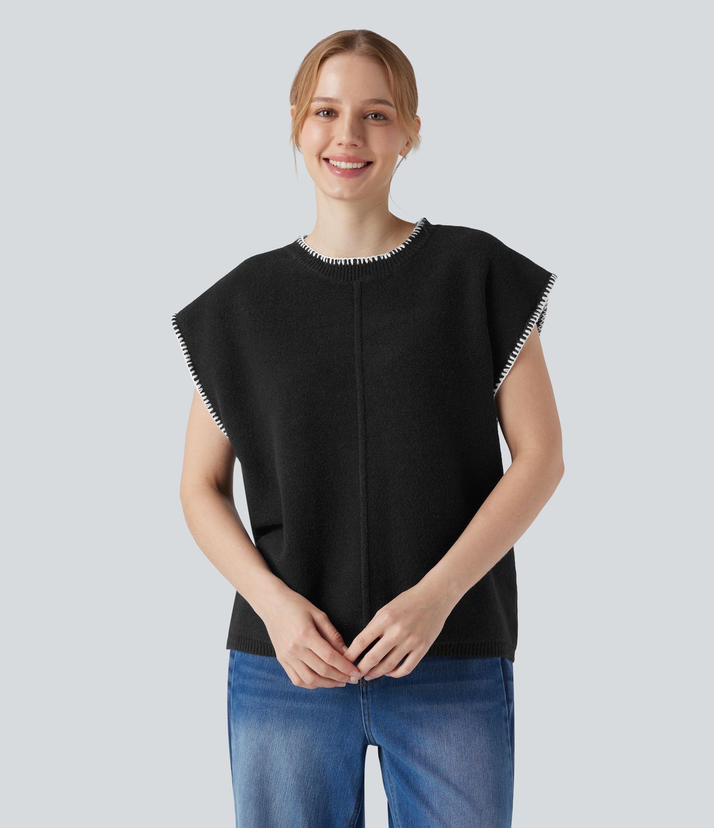 Round Neck Color Block Work Sweater Vest