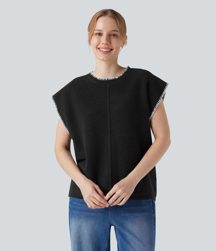 Round Neck Color Block Work Sweater Vest