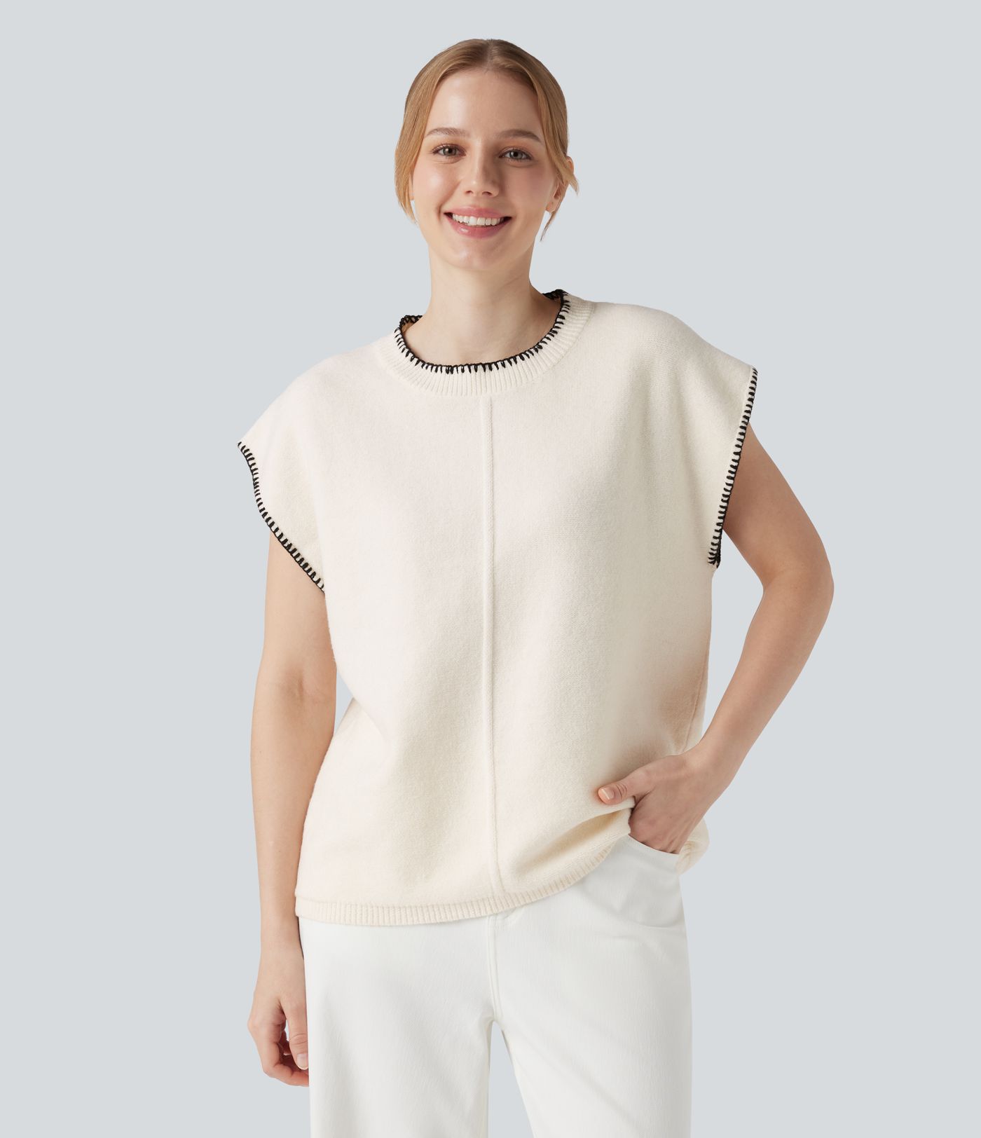 Round Neck Color Block Work Sweater Vest