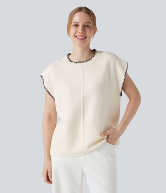 Round Neck Color Block Work Sweater Vest
