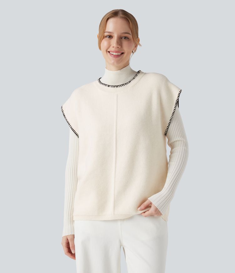 Round Neck Color Block Work Sweater Vest