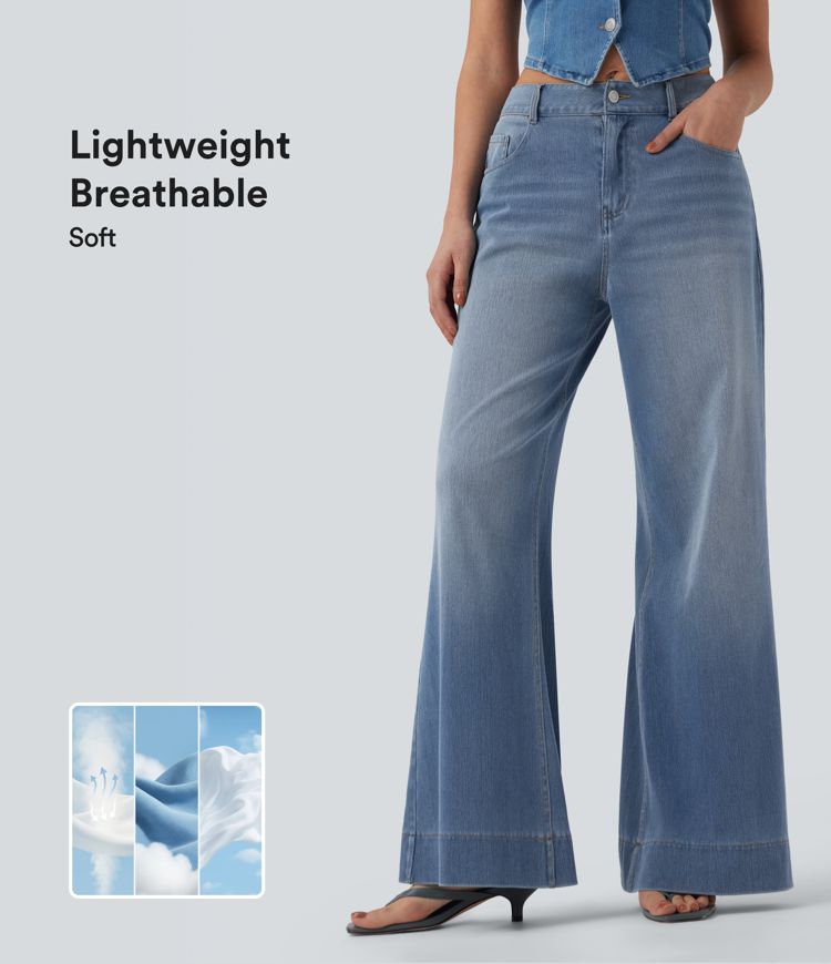Halara Flex™ Mid Rise Casual Flare Lightweight Jeans with Pockets