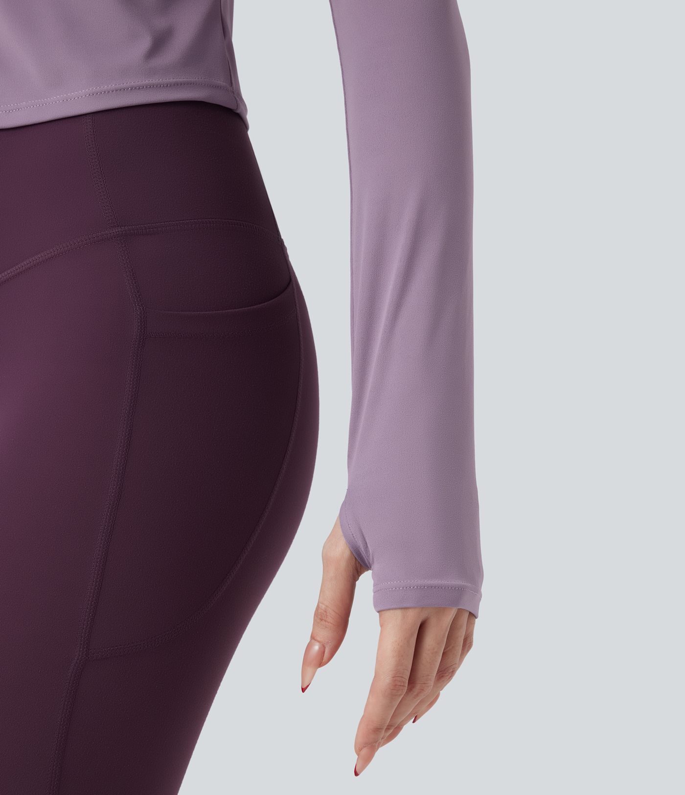 Halara UltraSculpt™ - Yoga-Sport-Top mit Stehkragen, langen Ärmeln, Daumenlöchern und Cool-Touch - schnelltrocknend, UPF50+