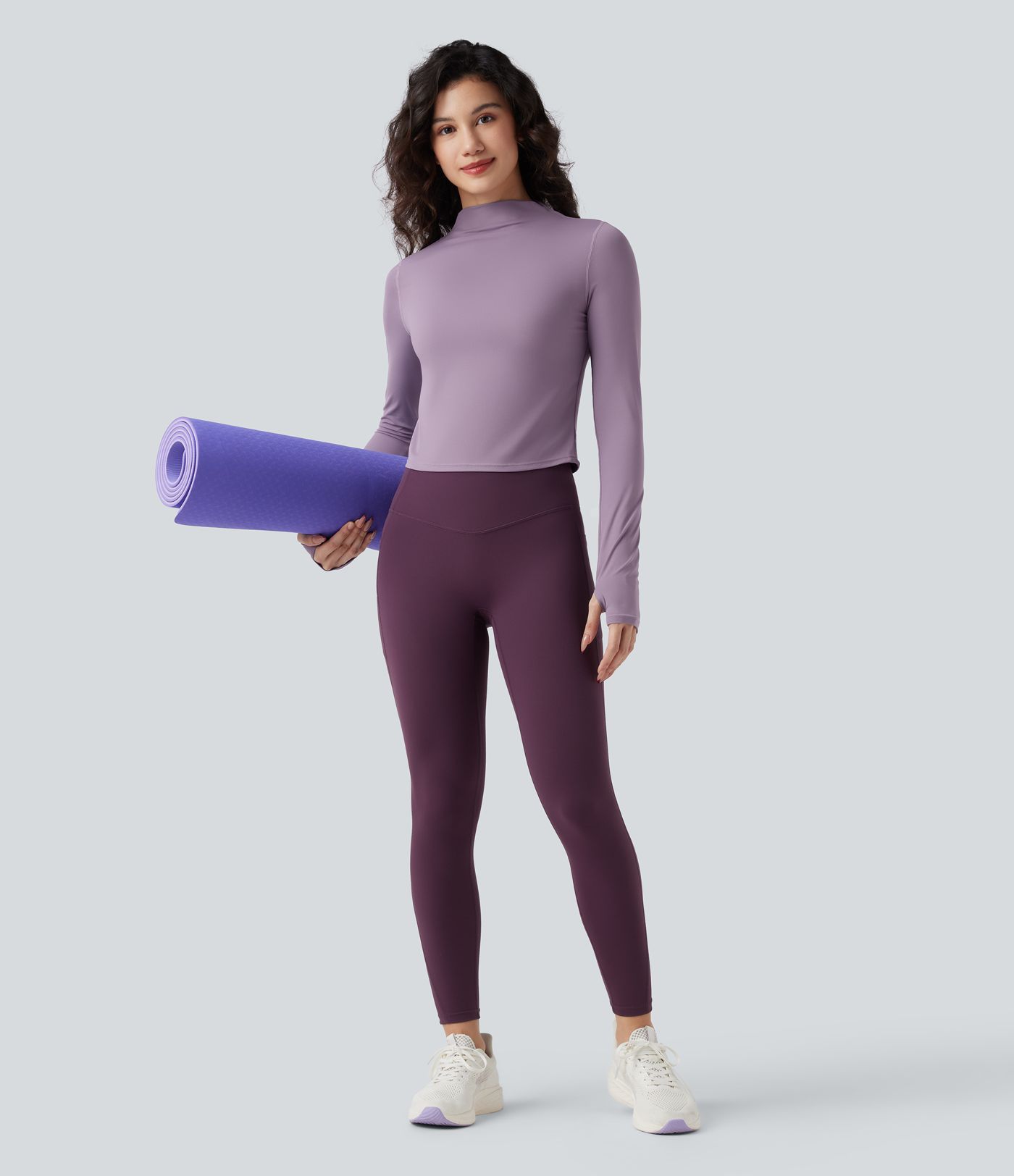 Halara UltraSculpt™ - Yoga-Sport-Top mit Stehkragen, langen Ärmeln, Daumenlöchern und Cool-Touch - schnelltrocknend, UPF50+