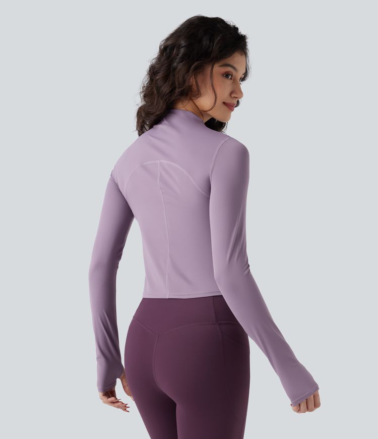 Halara UltraSculpt™ Cool Quick Dry Mock Neck Long Sleeve Thumb Hole Yoga Sports Top-UPF50+