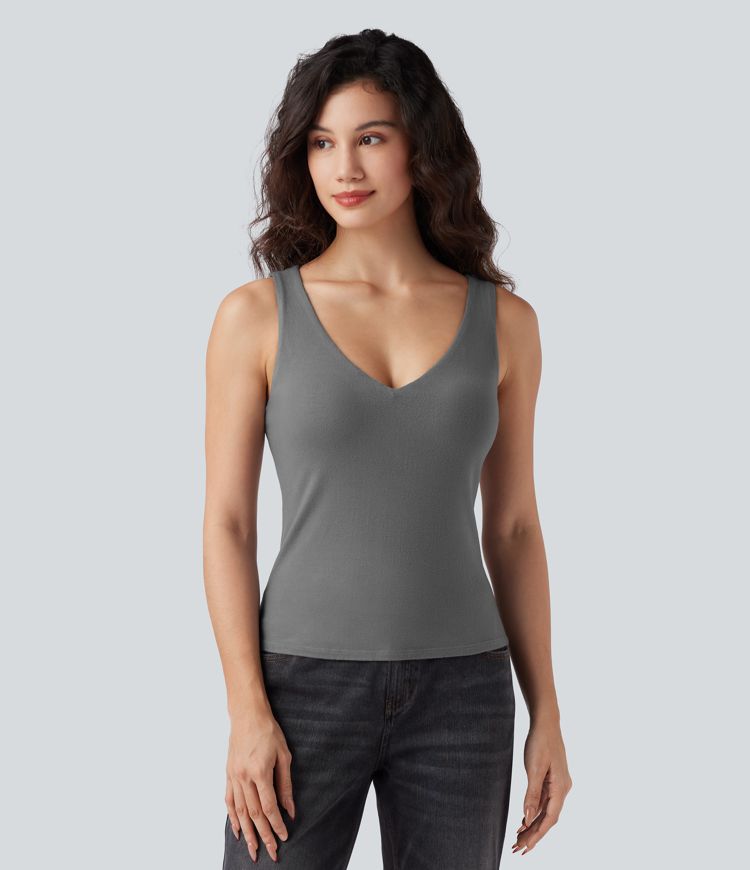 V Neck Push-Up Casual Warming Tank Top A/B Cup