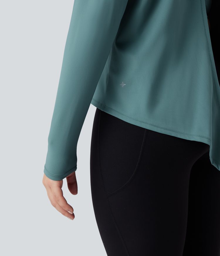SoftlyZero™ Airy Round Neck Long Sleeve 2-in-1 Tie Back Cool Touch Yoga Sports Top-UPF50+