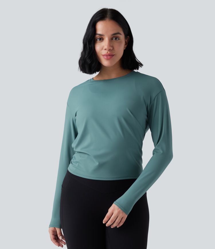 SoftlyZero™ Airy Round Neck Long Sleeve 2-in-1 Tie Back Cool Touch Yoga Sports Top-UPF50+
