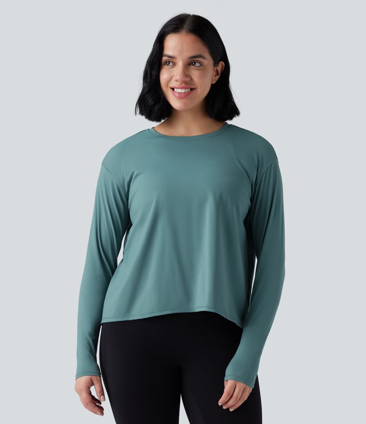 SoftlyZero™ Airy Round Neck Long Sleeve 2-in-1 Tie Back Cool Touch Yoga Sports Top-UPF50+
