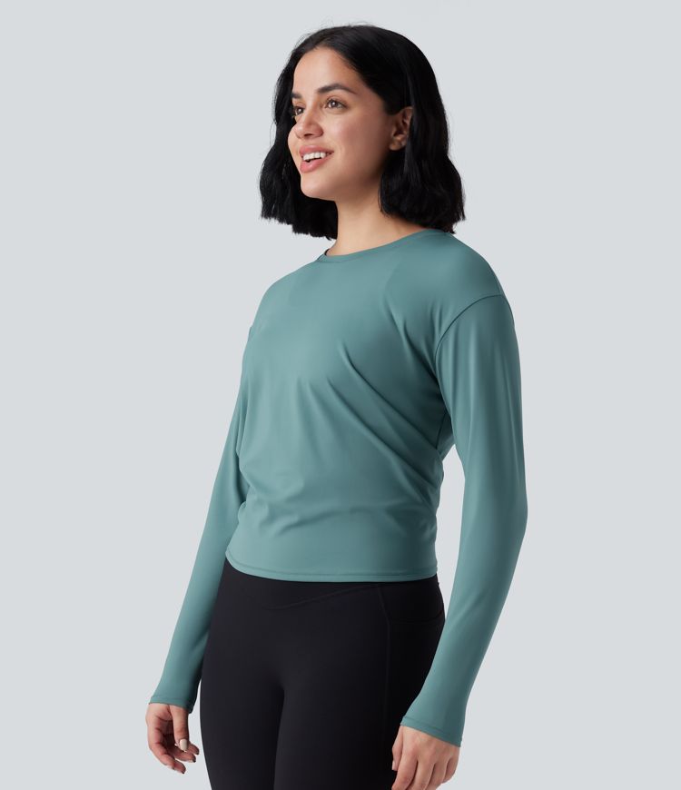 SoftlyZero™ Airy Round Neck Long Sleeve 2-in-1 Tie Back Cool Touch Yoga Sports Top-UPF50+