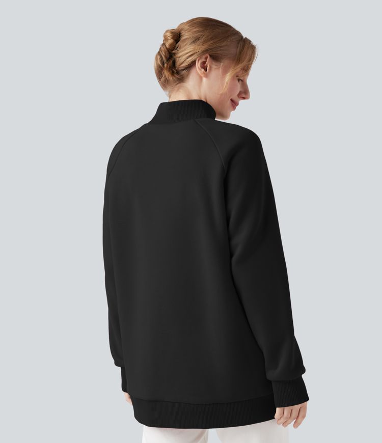 Mock-neck Raglan Long Sleeve Crossover Hem Fleece Casual Sweatshirt